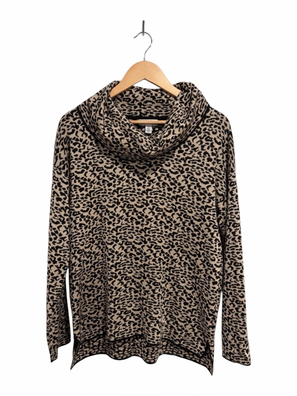 Calvin Klein Women’s Leopard Print Cowl Neck Long Sleeve Sweater